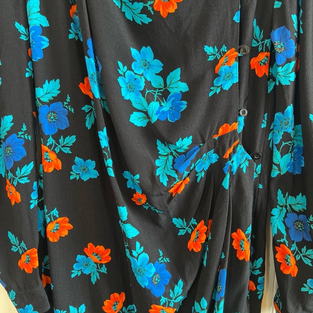 Maje Blue and Orange Floral‎ Long Sleeve Dress size 3 - Picture 3 of 12